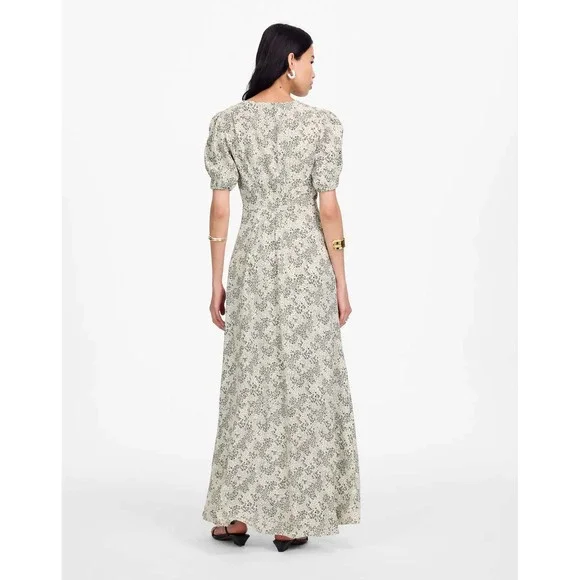 NWT‎ Madewell Puff-Sleeve V-Neck Midi Maxi Dress Harper Floral Ivory Sz 10